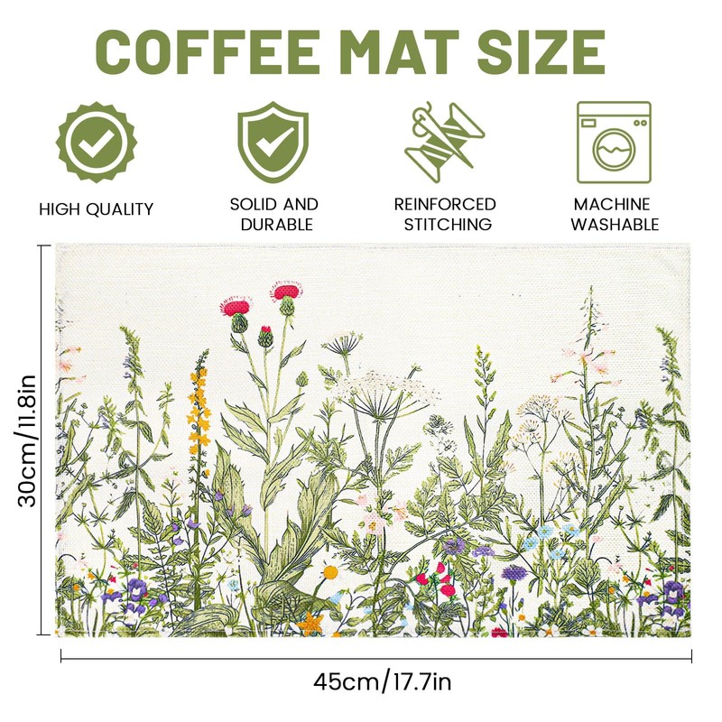 Coffee Bar Mat, Coffee Placemats Set of 2, Linen Coffee