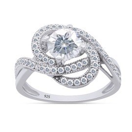 SAVEARTH DIAMONDS Center 5.5MM, Round Cut Lab Created Moissanite Diamond Crisscross Swirl Bypass Engagement Ring In 14k White Gold Over Sterling Silver Jewelry For Women (1 Cttw) Size-6.5