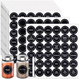 Segarty Preprinted Spice Labels, 432 Round Black Printed Pantry Labels and Blank Stickers with 1 Chalk Marker Set, Reusable Write-on Stickers for Spice Jars Rack, Food Containers, Seasoning Bottles