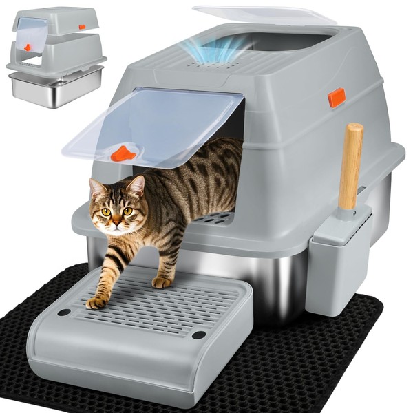 SZEE Stainless Steel Litter Box, XL Top Exit Enclosed Metal