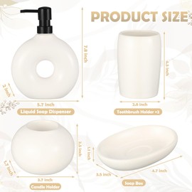 FoldTier 5 Pcs Ceramic Bathroom Accessories Set, Beige Bathroom Counter Set Includes Soap Dispenser Toothbrush Cup Toothbrush Holder Soap Box and Candle Holder Modern Matte Glaze Bathroom Decor Set