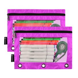 Emelivor Fuchsia Purple Pencil Pouch for 3 Ring Binder 2 Pack Binder Pencil Pouches Zippered Clear Pencil Case Cosmetic Bag for Office Daily College Supplies