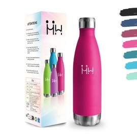 Water Bottle, 500 ml, BPA-Free, Stainless Steel, 304 Stainless Steel, Water Bottle, Double-Walled Vacuum Insulated, Insulated Bottle for School, Travel, Jogging, Camping - RoseRed Leak-Proof Metal