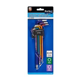 Blue Spot Tools 015301 9 PCE Extra Long Colour Coded Ball End Hex Key Set (1.5-10MM)