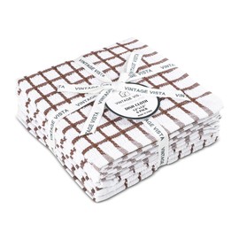 Vintage Vista 100% Cotton Dish Cloths (Pack of 6) - Dish Rags for Washing Dishes - Reusable & Highly Absorbent Kitchen Towels - Multipurpose Kitchen Rags - (12" x 12" - Natural Brown Checkered)