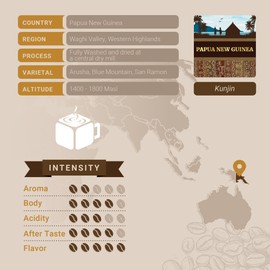 Papua New Guinean Coffee, Whole Bean Coffee, Premium Papua New Guinea Kunjin Single Origin Fresh Roasted Coffee Beans | Cubico Coffee | 12 Ounce Bag