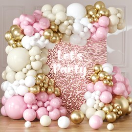 Pink and White Gold Balloons Arch Kit-182pcs Sand White Gold Pink Balloons Garland Kit for Birthday, Christening, Baby Shower, Bridal Shower, Engagement Party Decorations