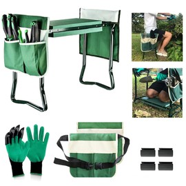 PLKO Garden Kneeler and Seat Stool Heavy Duty Garden Folding Bench with Large RemovableTool Pocket Gloves and Soft EVA Kneeling Pad for Gardening Lovers