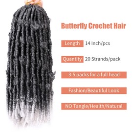 Shinon Butterfly Locs Crochet Hair 14 Inch Pre Looped Distressed Faux Locs Crochet Braids Short Butterfly Loose Hair Extensions Pack of 6