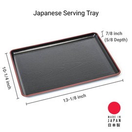 JapanBargain 4122, bandejas de plástico lacado japonés, bandeja versátil para Bento, cena, té, mesa de centro, otomana, televisión y mayordomo, color negro y rojo, fabricado en Japón, 13.3 x 10