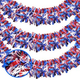 51.2Ft 4th of July Decorations Patriotic Tinsel Garland Red White and Blue Glitter Hanging Garland for Independence Day Memorial Day Indoor Outdoor Fourth of July Garland Parade Float Home Decor