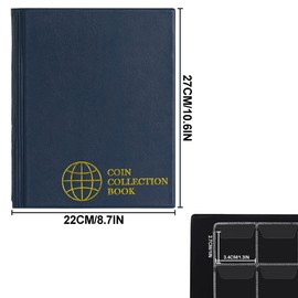Coin Albums - Coin Book 10 Pages Coin Collection Holder Letter Size Coin Storage Book Pocket CS02 (Pocket Size 1.2x1.4 in/30x35mm[350 pockets total], Prussian Blue)