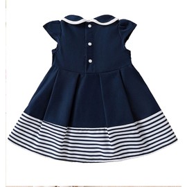 bebeone Baby Toddler Girl's Nautical Dress Cap Sleeve Sailor Uniform Dress for Girl 6M-3 Years,Navy-6-9M
