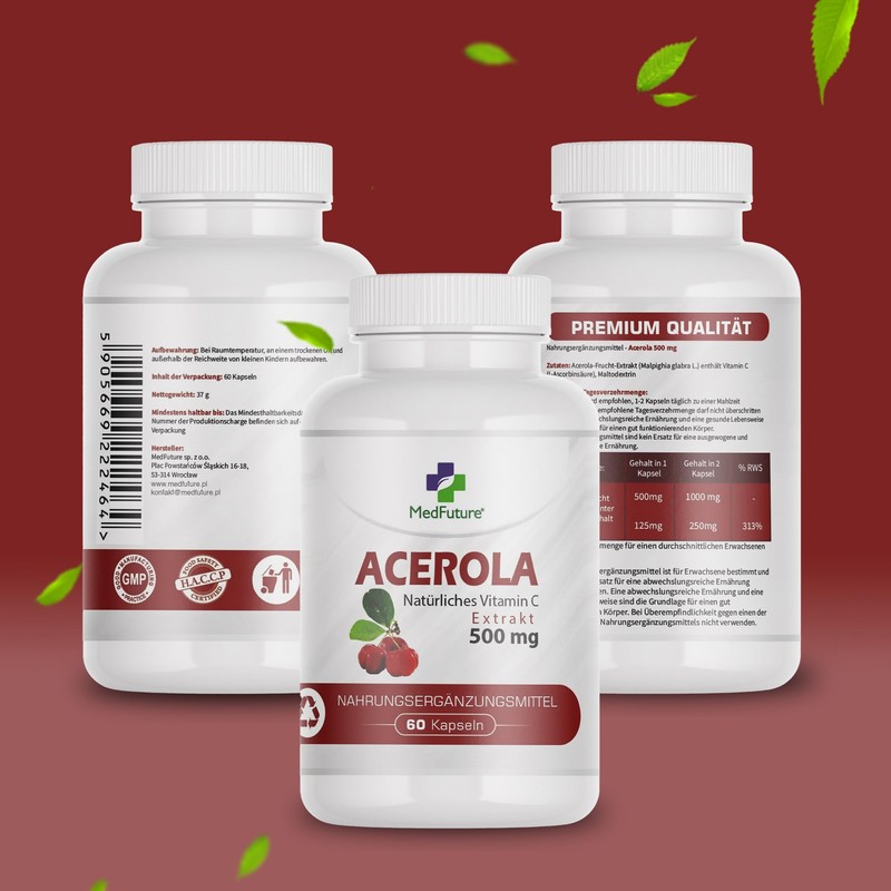 Acerola Extract 500 mg 60 Capsules - Pure Natural Vitamin