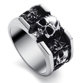 WESTMIAJW Skull Rings for Men Stainless Steel Gothic Rose Flower Skull Ring Jewellery Size Y