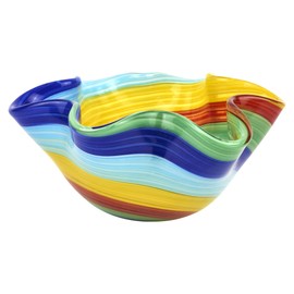 Badash Rainbow Murano-Style Art Glass Decorative Bowl - 8" Mouth-Blown Glass Floppy Centerpiece Bowl - Home Decor Accent