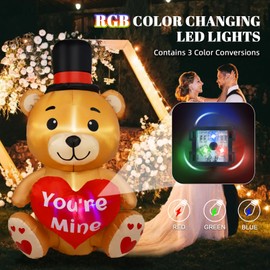 B&D - Oso inflable de 4 pies para el día de San Valentín, con corazón de amor, regalos para el día de San Valentín, decoraciones de patio, luces LED RGB integradas, decoración del día de San Valentín,