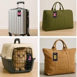 Ouksma 2 Pcs Silicone Luggage Tags with Glitter Initials, Travel Accessories for Suitcases, Backpacks, ID Tags for Men, Women, Business, Holiday Travel (Black/Pink, S)