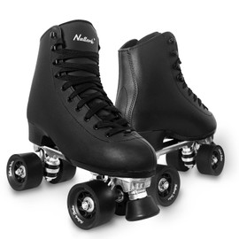 Roller Skates for Women with PU Leather High-top Double Row Rollerskates, Unisex-Adult Indoor Outdoor Black Derby Skate Size 13 with Adjustable Fast Braking for Beginner