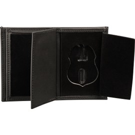 Perfect Fit Shield Wallets Black Leather Bifold Wallet TSA Badge and ID Case Hidden Badge Wallet (Cutout PF 691)