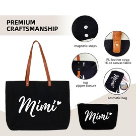 Lamyba Mimi Gifts for Grandma, Christmas Gifts for Mimi Grandmother Granny, Mimi Tote Bag with Mimi Makeup Bag, Black