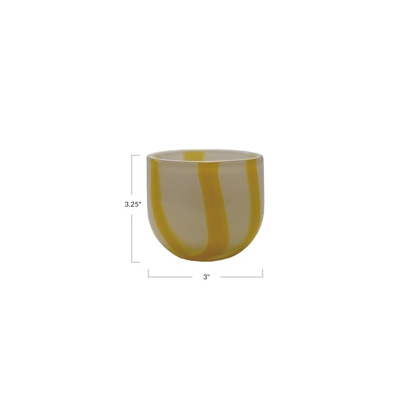 Creative Co-Op Round Soda Glass Tealight/Votive Holder with Stripes, White