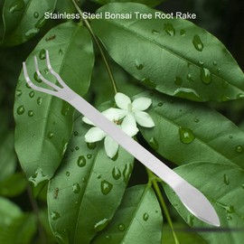 Bonsai Rake, Stainless Steel Root Rake 3-Prong Loosen Soil Farming Bonsai Tree Tools with Ergonomic Handle for Outdoor Gardening Plants, Remove The Debris and Stones for Bonsai