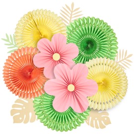 EASY JOY Pack of 12 Paper Fan Decoration Hanging Garland Pink Green Yellow for Wedding Birthday Tea Party Table Decoration Baby Shower Backdrop Garland