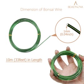 BEADNOVA Bonsai Tree Wire 98 Feet Green Aluminum Wire Bonsai Tree Training Wire for Indoor and Outdoor Bonsai Plant (Green, 1mm, 30m)