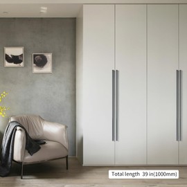 YONFIAFIT 4 Pack 39.4inch Long Bar Finger Pulls for Cupboard Wardrobe Kitchen Cabinet Drawer Closet Door Handles Long Aluminium Profile Handle Grey, 3745