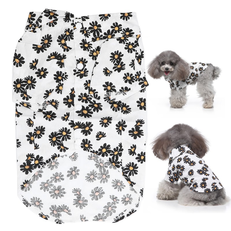 Daisy Print Dog Shirt Soft Breathable Flexible Pet T Shirt