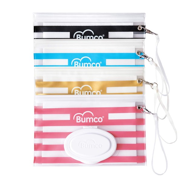 Bumco - Bolsa de toallitas para pañales, ligera, dispensador de toallitas rellenables, kit de cambio portátil (4 unidades, varios colores)