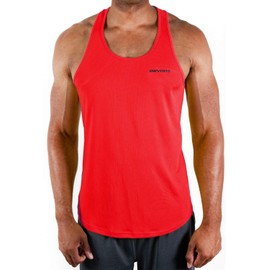 DEVOPS 3 Pack Men's Y-Back Dry Fit Muscle Gym Workout Tank Top (2X-Large, Black/Charcoal/Red)