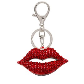 JewelBeauty Big Kiss Lips Keychain Purse Charm Bling Crystal Key Ring Bag Charm Red Keyring(Silver Keyring)