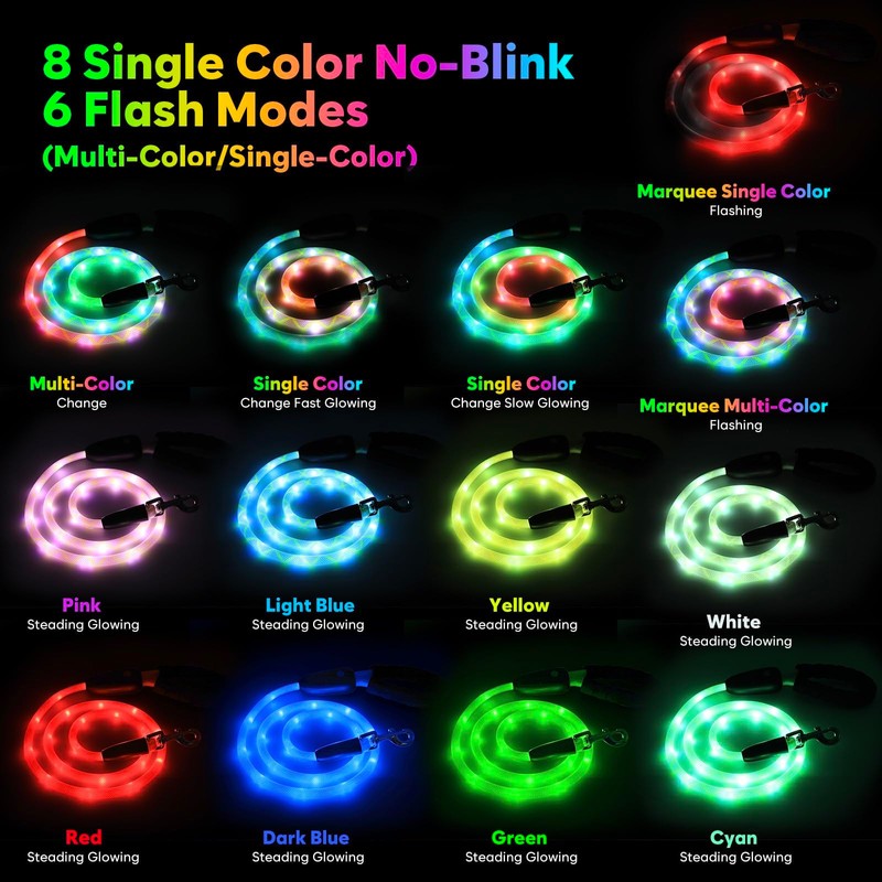 YFbrite 7Ft Light up Dog Leash with 15 Flashing Modes