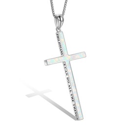POPLYKE Opal Cross Necklace for Men Women 925 Sterling Silver Star of David Necklace Christian Jewellery Gifts 18+2 inch