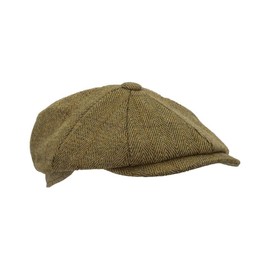 WALKER AND HAWKES - Men's Green Sage Derby Tweed 8-Panel Charlie Baker Boy Style Teflon Coated Cap - Light Sage - 2XL (61cm)