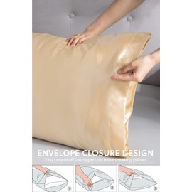 Satin Pillowcase for Hair and Skin Silk Pillow Case 2 Pack, Standard, Queen, and King Size, Slip Cooling Set of 2 with Envelope Enclosure