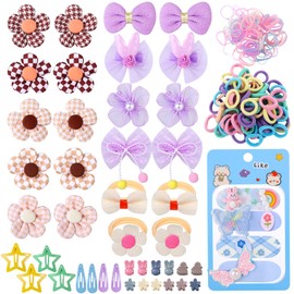 400 Pcs Baby Girls Hair Accessories Set,Baby Girls Hair Ties,Flower Bows Rubber Bands,Hair-friendly Hair Clip,Soft Elastic Hair Bands,Claw Clip(Multi-colored)
