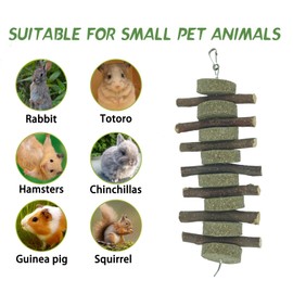 Plaiavecu Rabbits Chew Toys Bunny Treats Natural Wood Timothy Hay Grass Chew Toys Treats for Hamster Chinchilla Guinea Pigs 4pcs