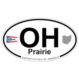 US Decal, Inc. Prairie, Ohio Oval Sticker with State Flag