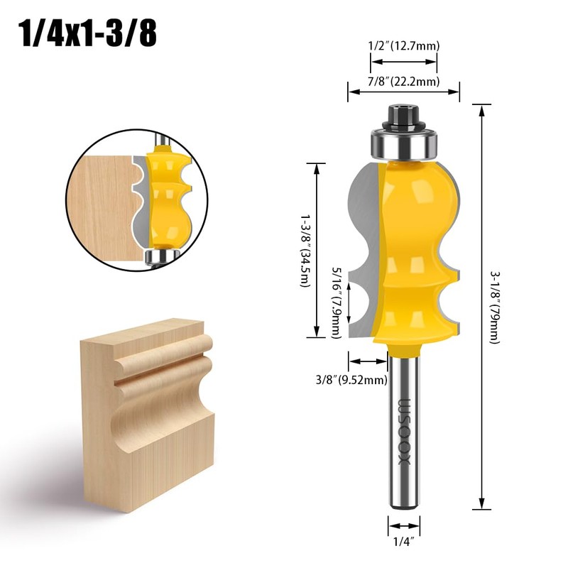 WSOOX 3PCS Architectural Molding Router Bit Set 3 Style Classical