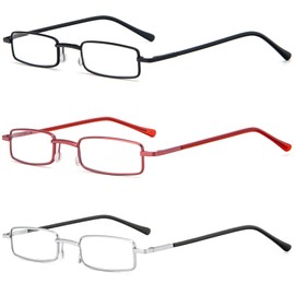 REAVEE 3 Pack Slim Pen Reading Glasses Small Tube Stylish Readers for Women Men Spring Hinged with Portable Clip Case, Black Red Silver 2.0