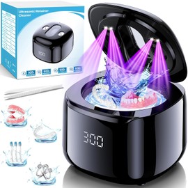 Ultrasonic Retainer Cleaner Machine, 49KHz 220ML Dental Cleaning Pod with Digital Timer, Deep Cleaning Ultrasonic Dentures Cleaner for Night Guards, Braces, Aligner, Toothbrush, Jewelry Black