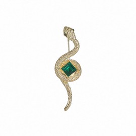 Emerald Snake Brooch Gold Alloy Snake Lapel Pin Punk Animal Badge Pin Green Crystal Snake Brooches Jewelry for Women