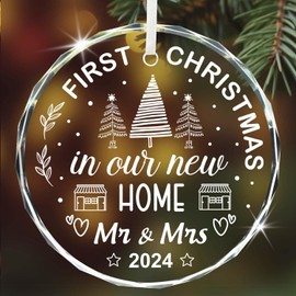 Crystal Hanging Ornaments for Newlyweds - 'Mr & Mrs' Christmas Wedding Gifts, Perfect for Married Couples' First Christmas