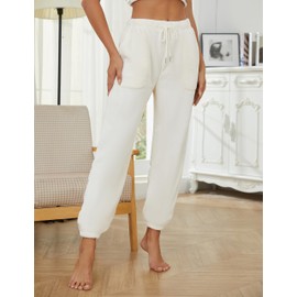 Yeokou Womens Fleece Pajama Pants Warm Fuzzy Cozy Sleep Bottoms With Pockets(Beige-M)