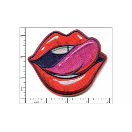 Patchwork Paradise Sexy And Seductive Red Licking Lips Embroidered Iron On Patch DIY Applique