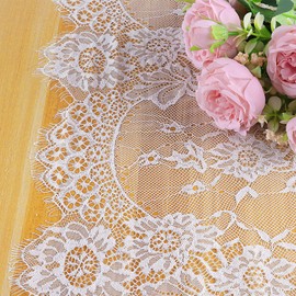 10 Pcs White Lace Table Runners 14 x 120 Inch for Wedding Bridal Shower Baby Shower Party Table Decoration, Rustic Rose Embroidered Boho Table Runner