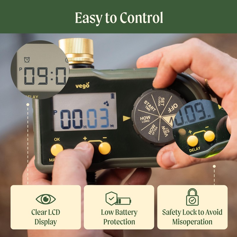 Vego Sprinkler Hose Timer, 1-Zone with Brass Inlet & Outlet,